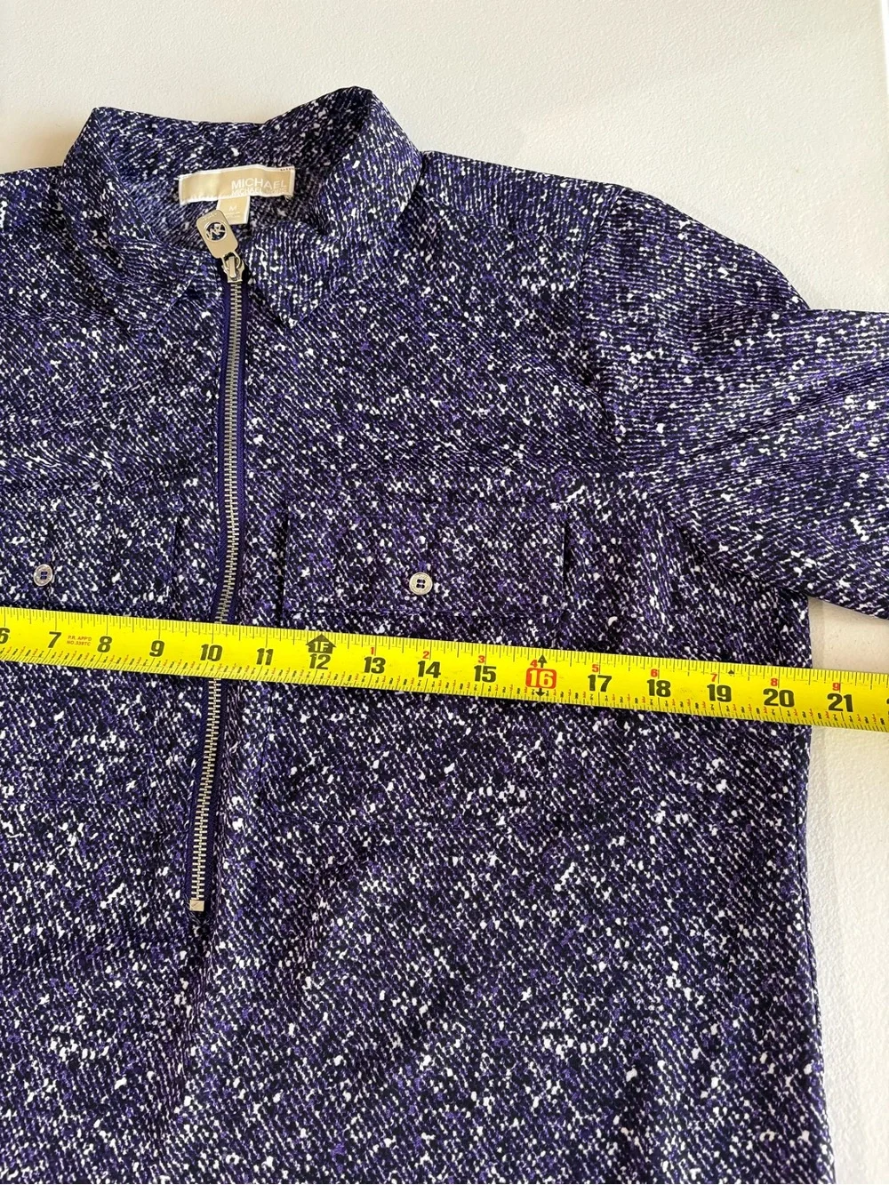 Michael Kors Purple Abstract Print Zip Front Blouse Medium